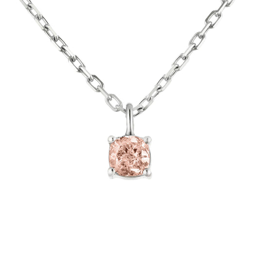 Cushion Shape Fancy Light Orangy Pink Diamond Pendant