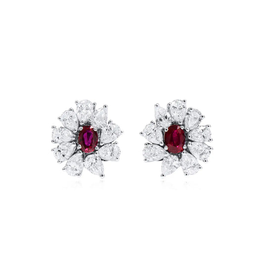 Pigeon Blood Ruby and Diamond Earrings