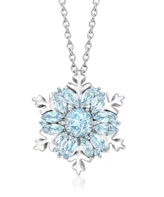 Sky Blue Topaz Snowflake Pendant Necklace