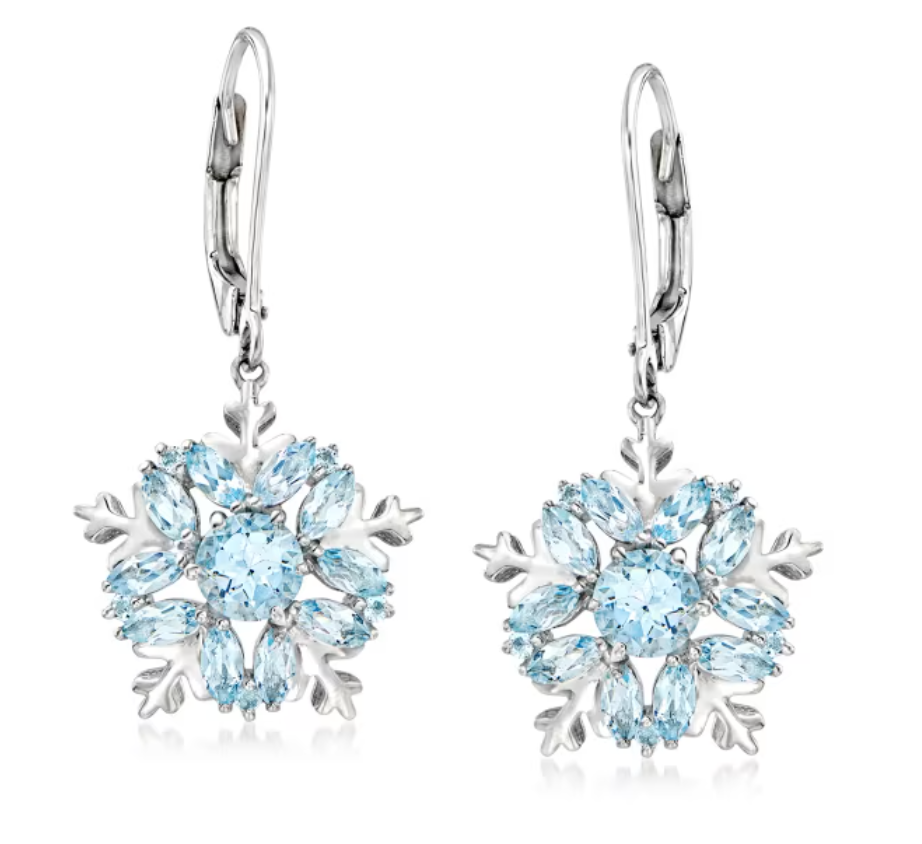 Sky Blue Topaz Snowflake Drop Earrings